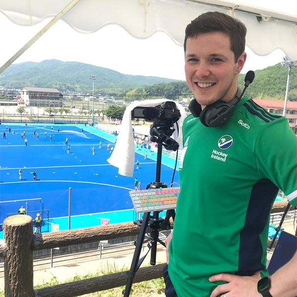 Brian gathering data at Ireland Women's Hockey game