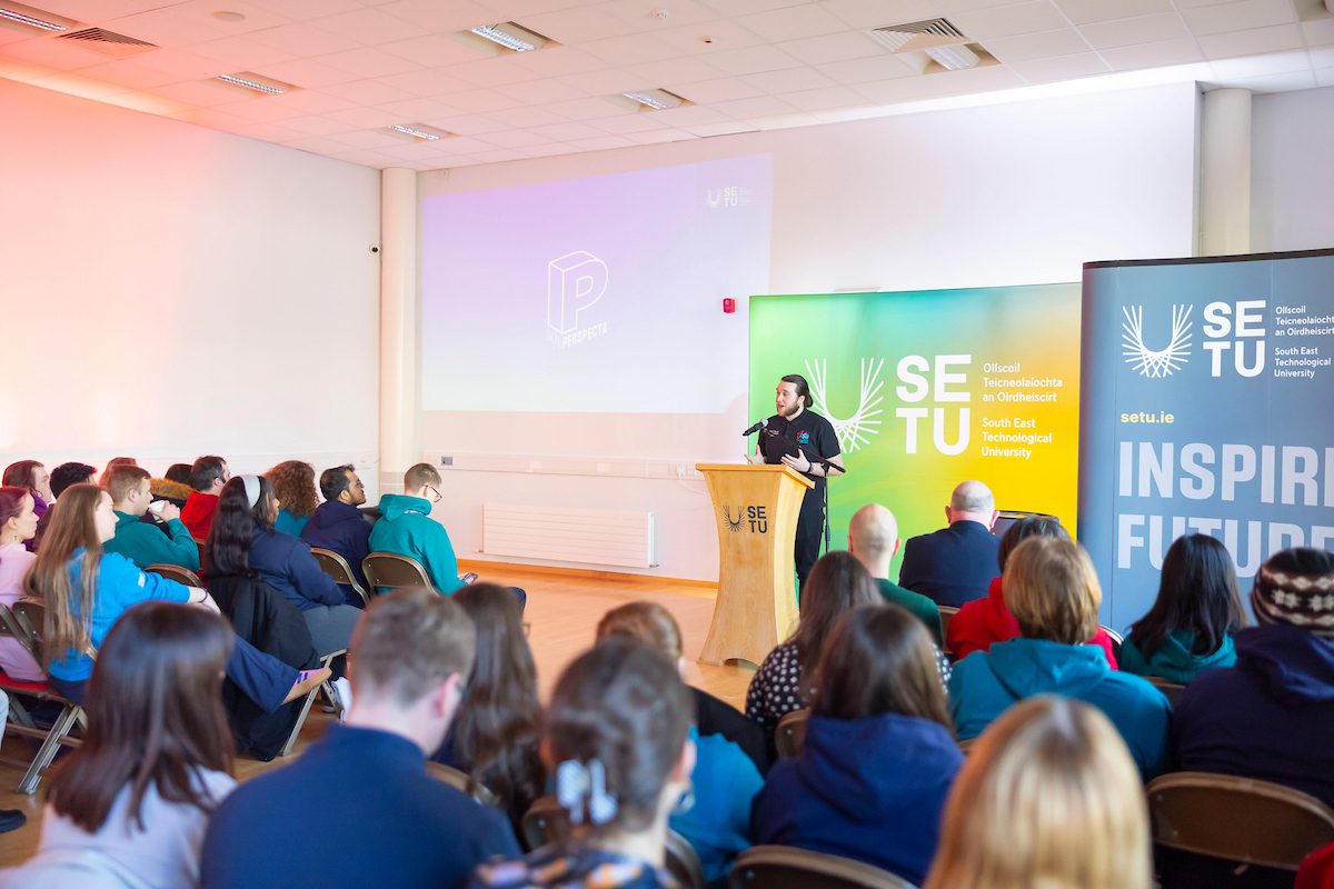 Brian Power, SU Education Officer addressing attendees on behalf of SU President.