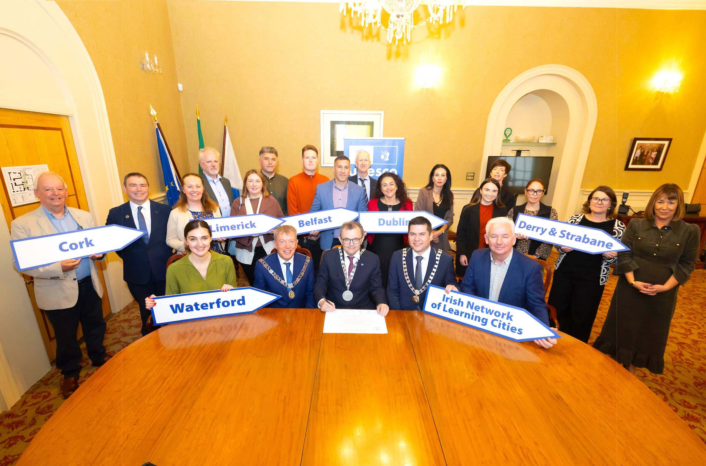 Representatives from Dublin, Cork, Limerick, Belfast, and Derry City and Strabane also extended warm congratulations, welcoming Waterford’s energy, creativity, and commitment to lifelong learning.
