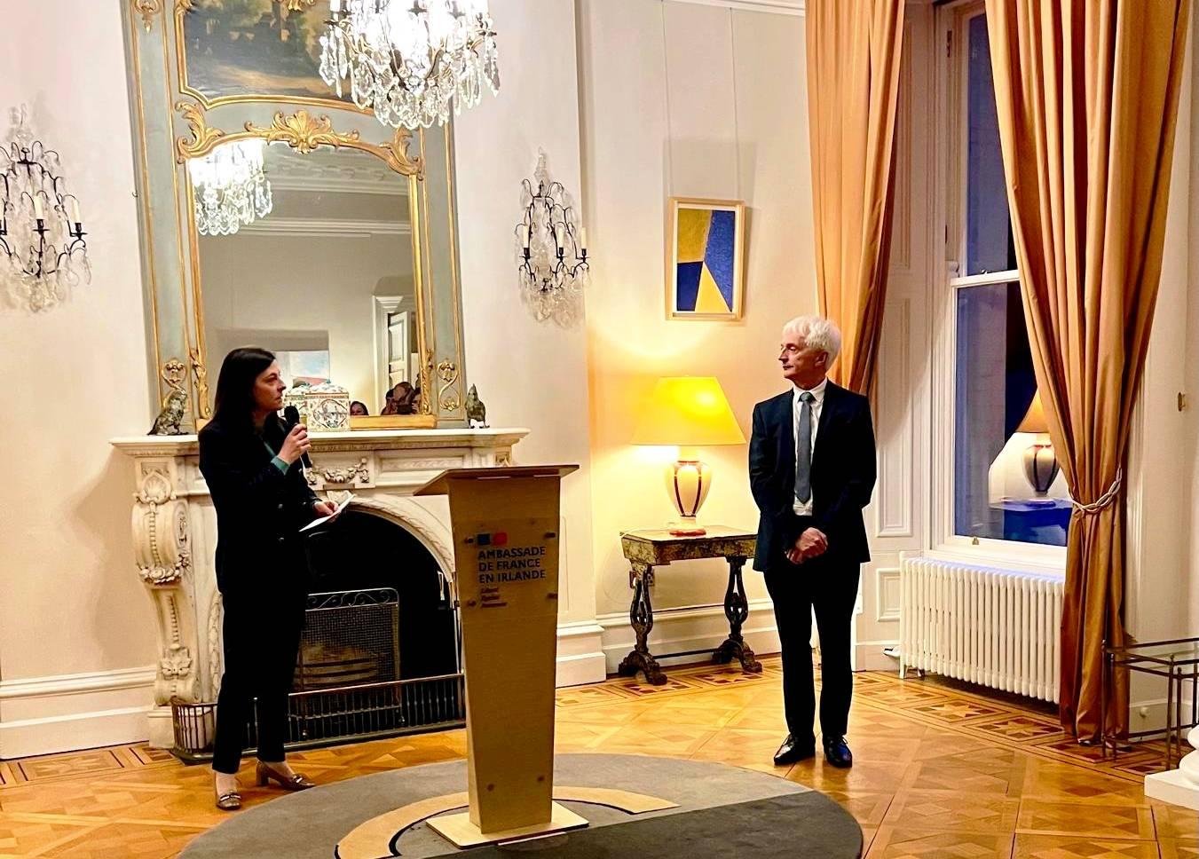 Dr Paul Ryan pictured with Mme Céline Place, Ambassador of France to Ireland at the awards ceremony.