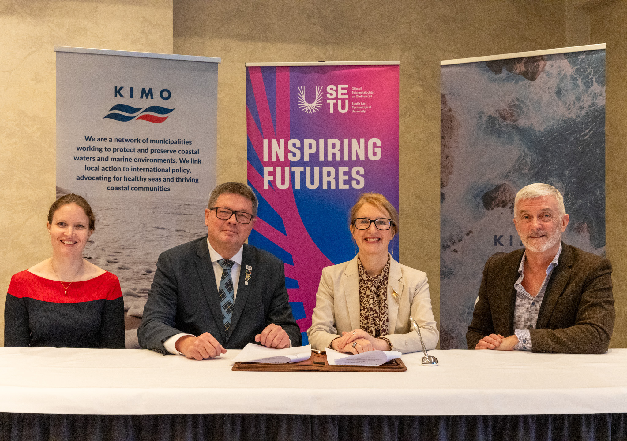 L-R: Lisa Bugge Nør Larsen, KIMO International; Preben Friis-Hauge, President of KIMO International; Prof. Veronica Campbell, President of SETU; and Capt. Phil Murphy, Project Manager in Offshore Wind at SETU.