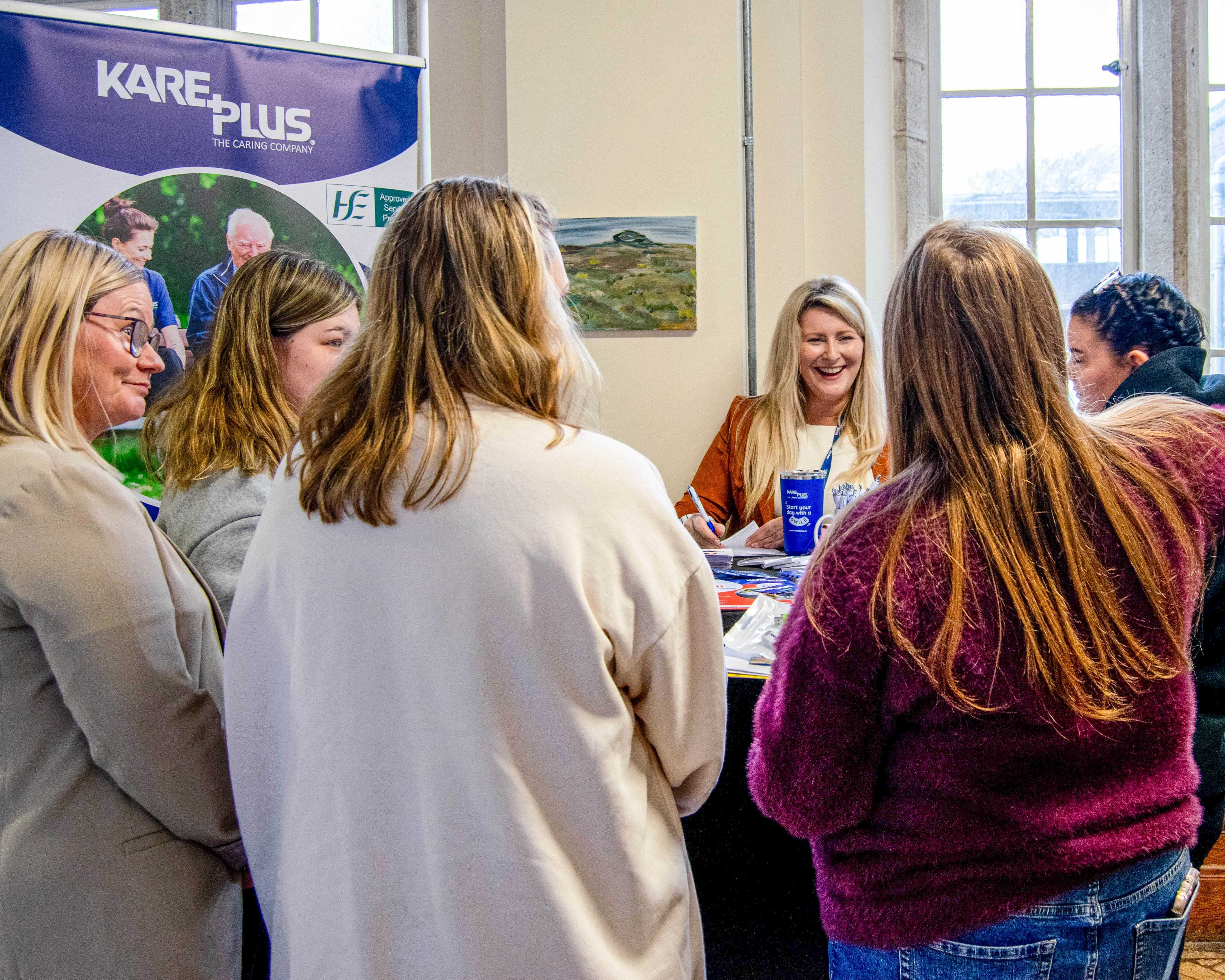 Students discussing with guest speakers