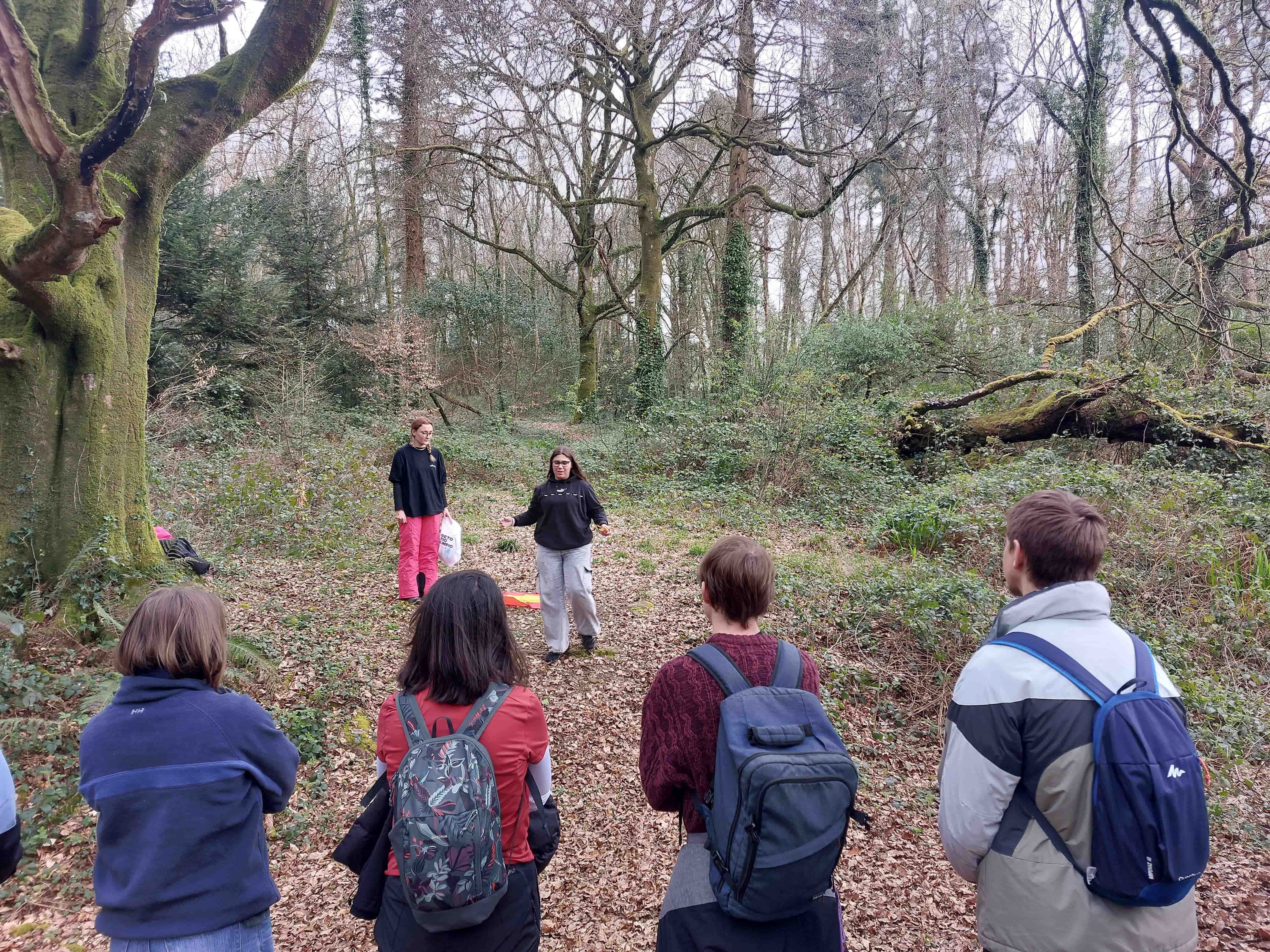 Participants using natural elements as part of their own presentations in the exchange of good practices walking seminar