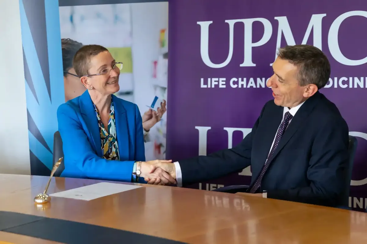 Professor Harriet Dunbar-Morris, Chief Academic Officer and Deputy President, SETU, and James Carr, Director of Pharmacy, UPMC Ireland.