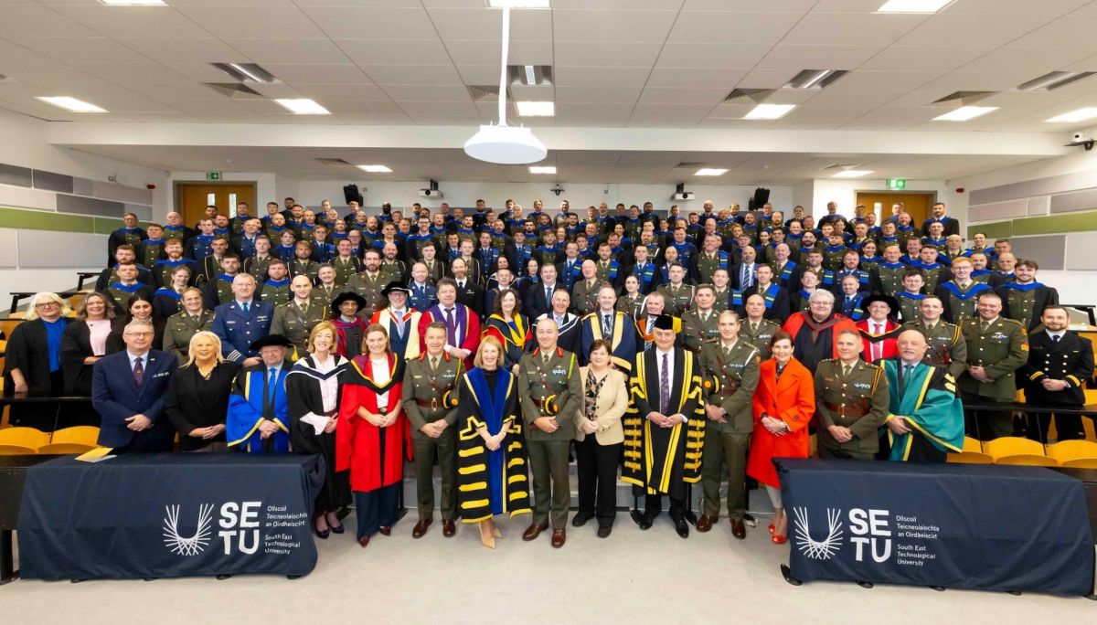 Members of the Irish Defence Forces pictured at SETU's Kilkenny Road Campus in Carlow. This year, SETU celebrated the achievements of up to 4,000 graduates across its campuses, in ceremonies across the region in Waterford, Carlow, and Wexford. Photo credit: Brownes Photography.