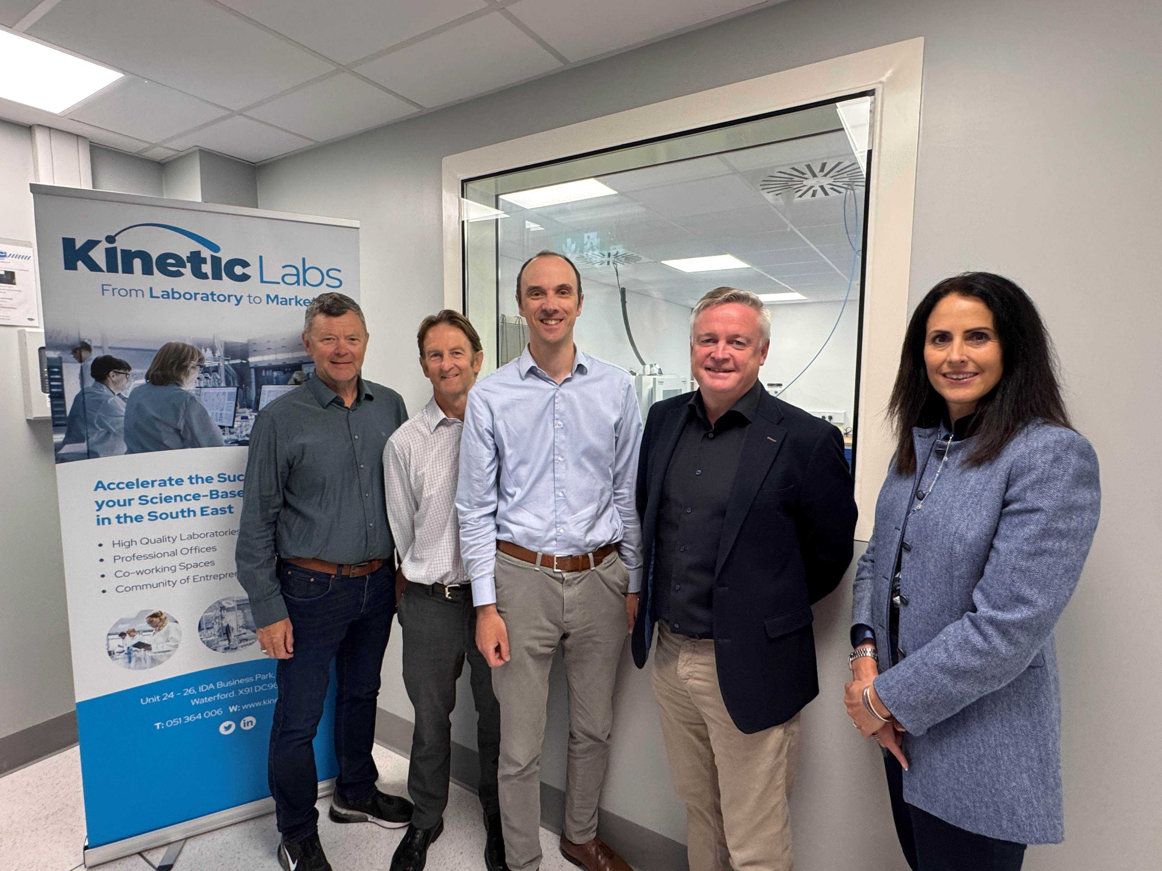 Patsy Carney, Director of Kinetics Lab, Dr James O’Sullivan, Head of Innovation & Commercialisation at SETU, Dr Niall O'Reilly, Centre Manager of PMBRC, Seamus Kilgannon, Director of Kinetics Lab, and Professor Marie Claire Van Hout, Vice President Research, Innovation and Impact at SETU pictured at the signing on an MoU between SETU and Kinetics Lab.