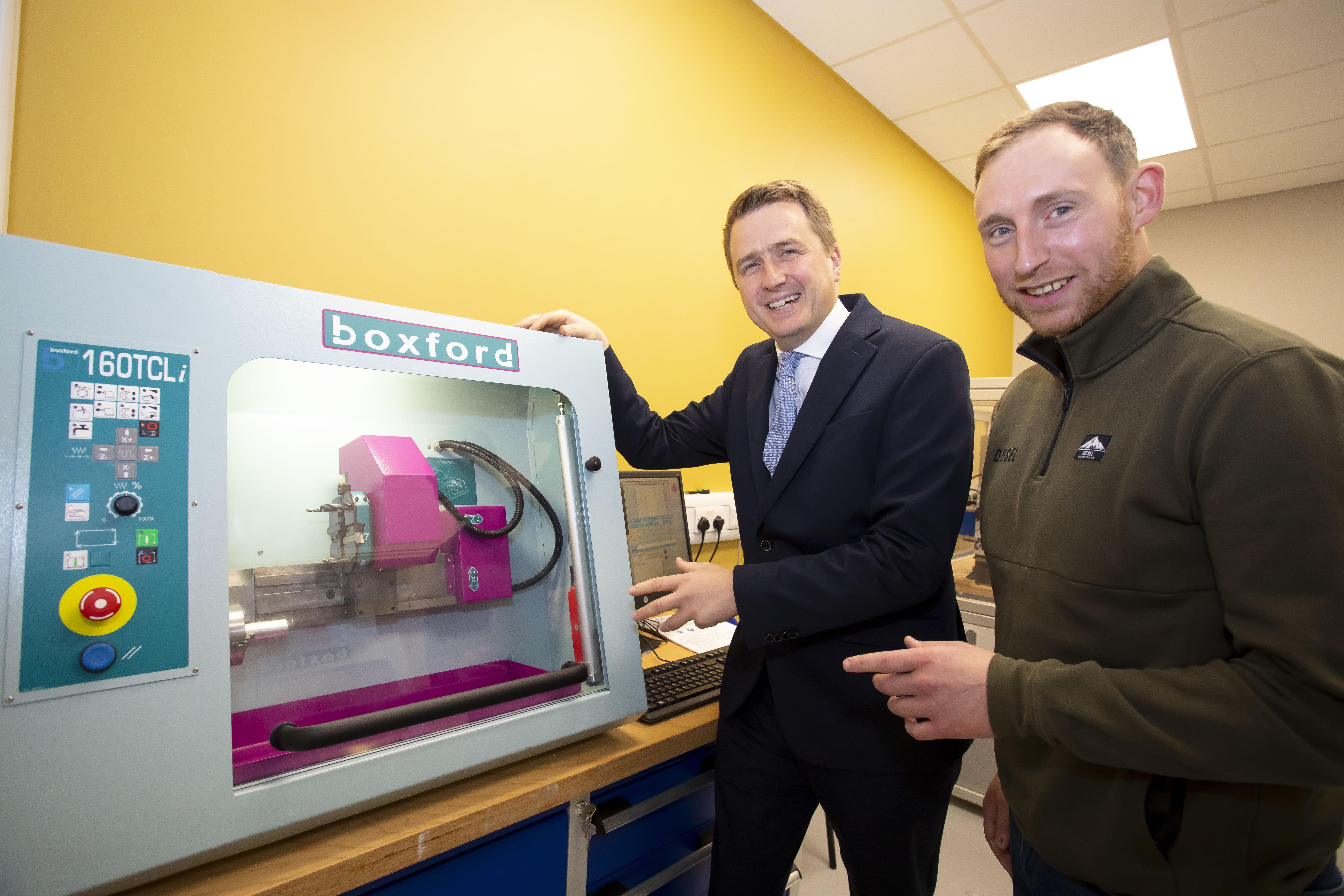 Minister James Browne is pictured with Martin Lavruss from PB Machine Tech