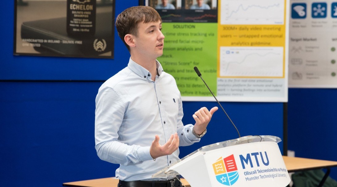 South East Technological University (SETU) student Sam McGrath giving a speech for Draught Craft Mixers