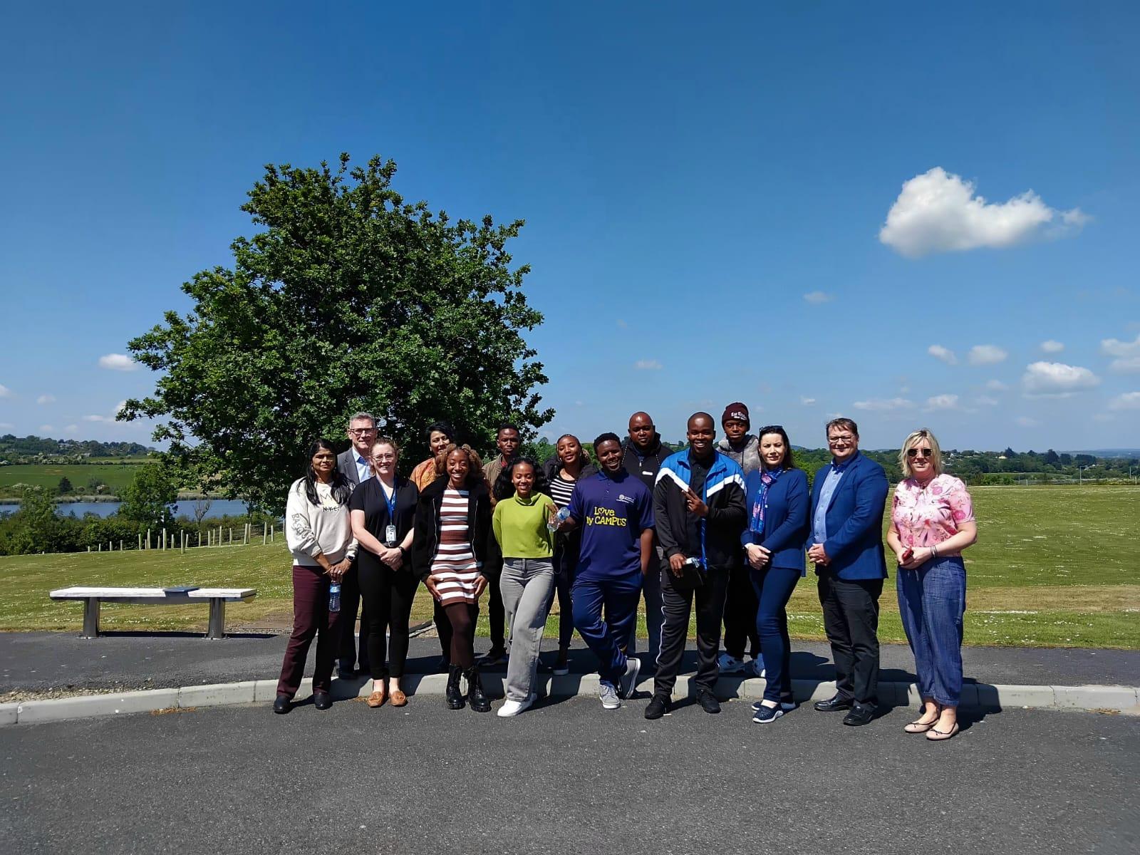 Respresentatives of THENSA Technological Higher Education Network South Africa standing in the sunshine at SETU West Campus in Carriganore