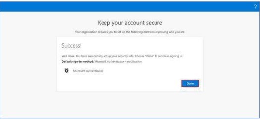Connection complete to microsoft authenticator
