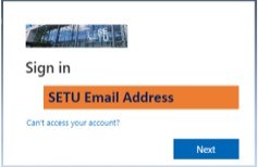 A sign in prompt, to login with your SETU email address